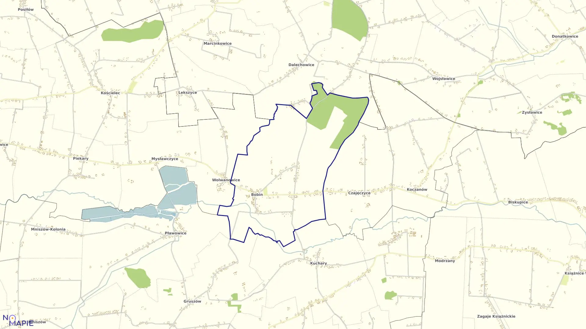 Mapa obrębu Bobin w gminie Proszowice