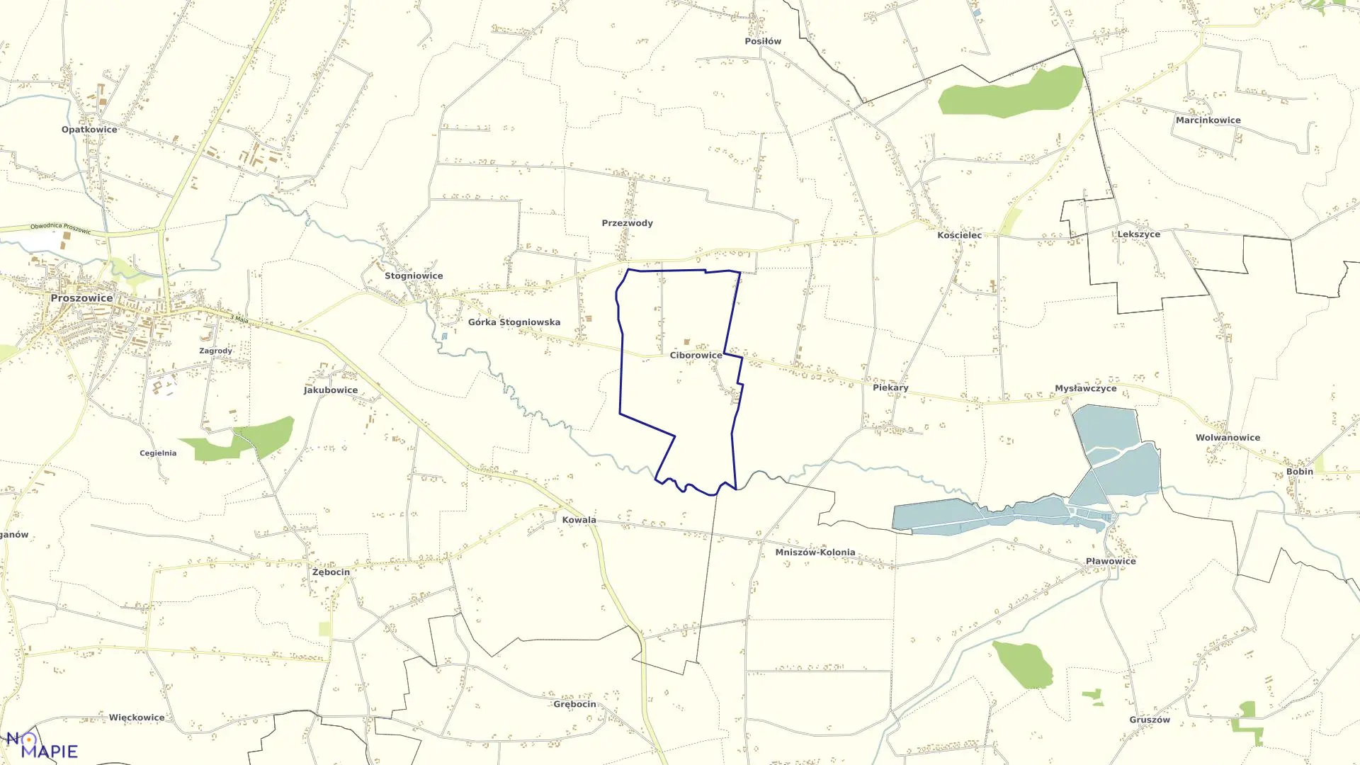 Mapa obrębu Ciborowice w gminie Proszowice