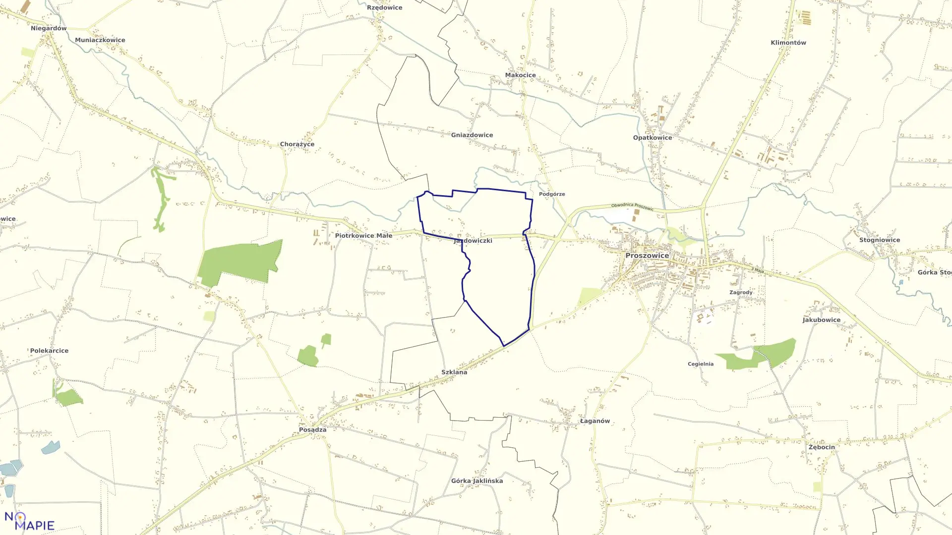 Mapa obrębu Jazdowiczki w gminie Proszowice