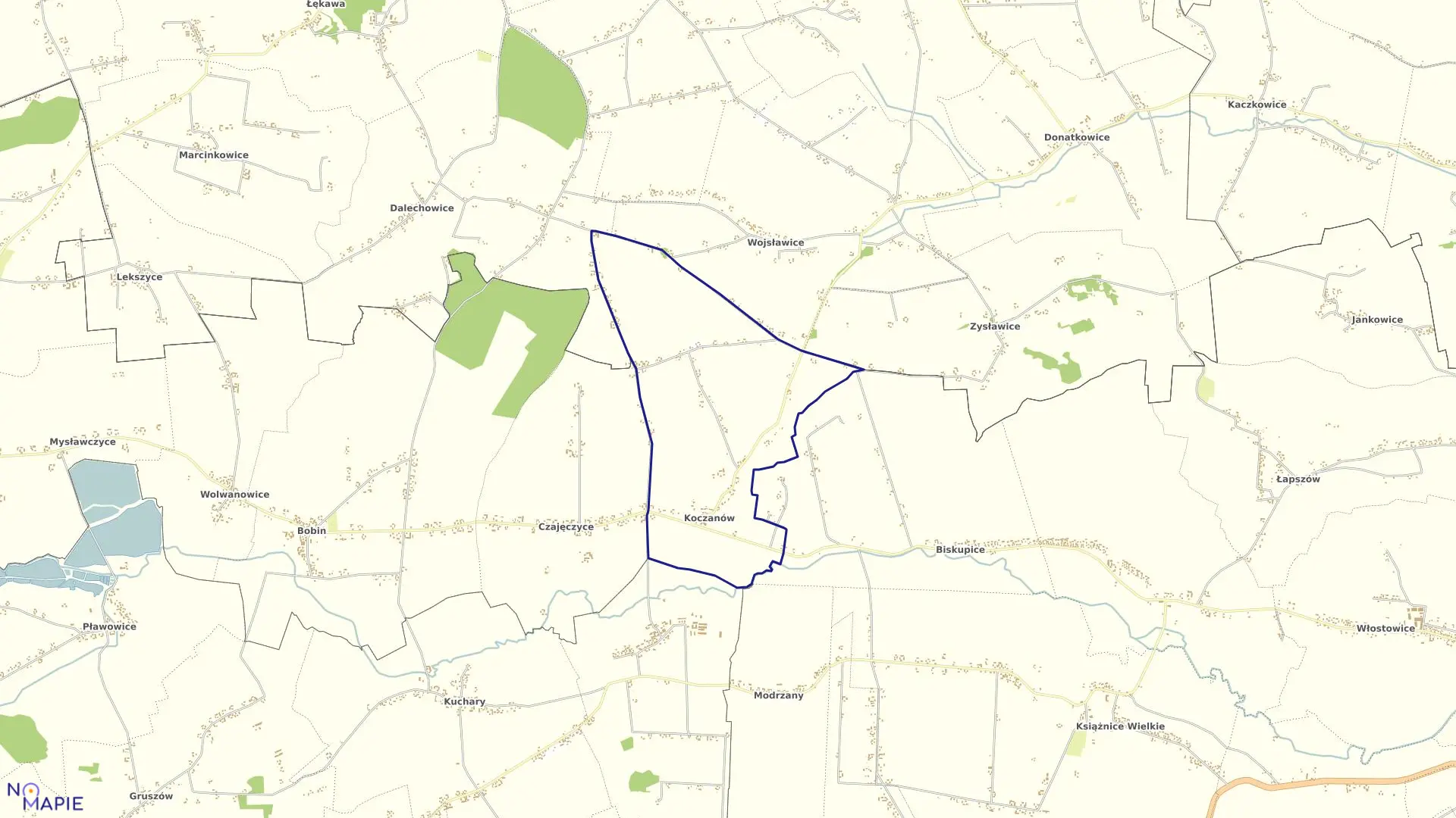 Mapa obrębu Koczanów w gminie Proszowice