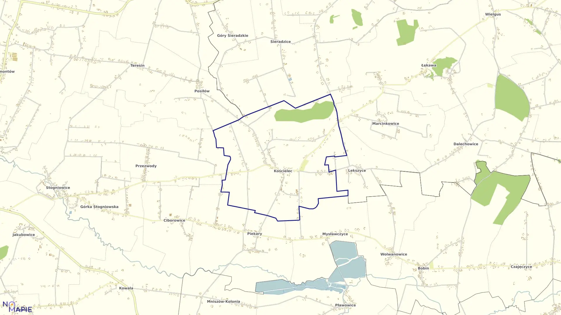 Mapa obrębu Kościelec w gminie Proszowice