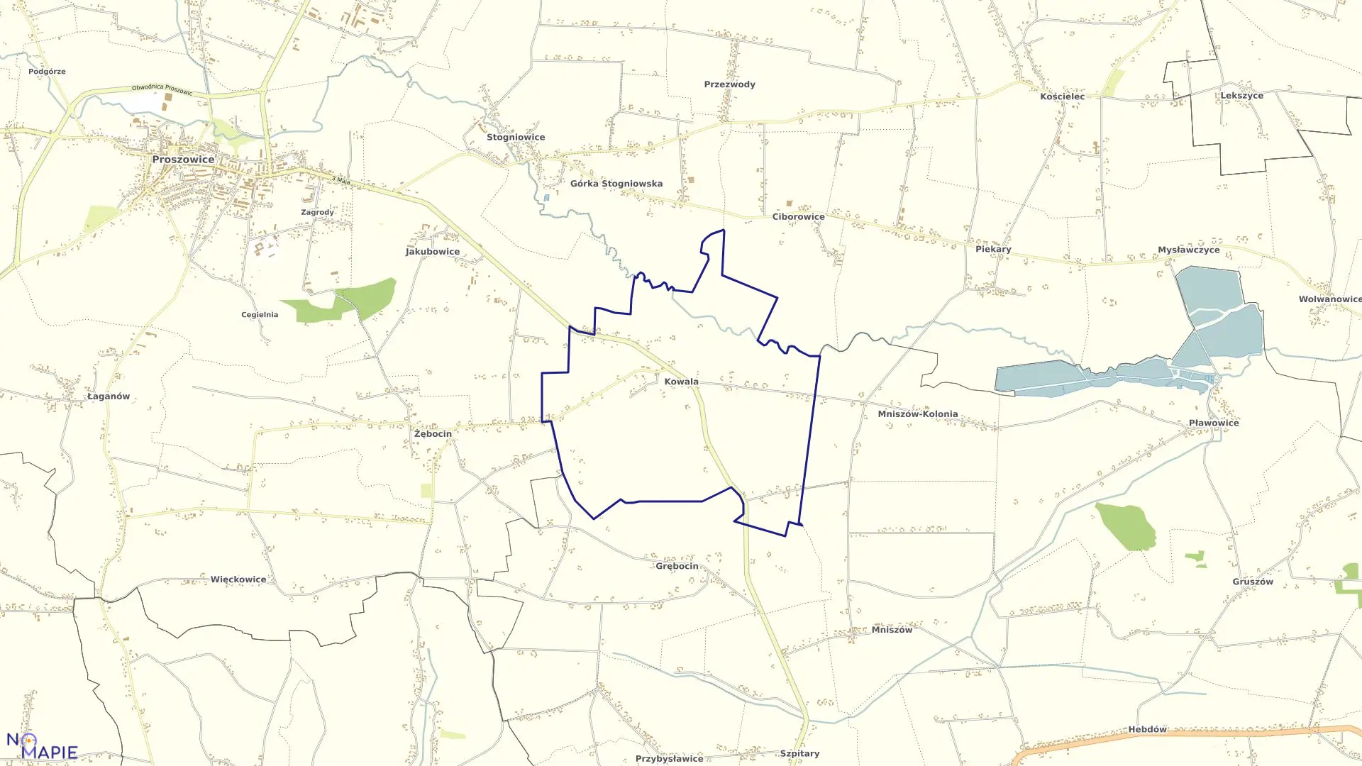 Mapa obrębu Kowala w gminie Proszowice
