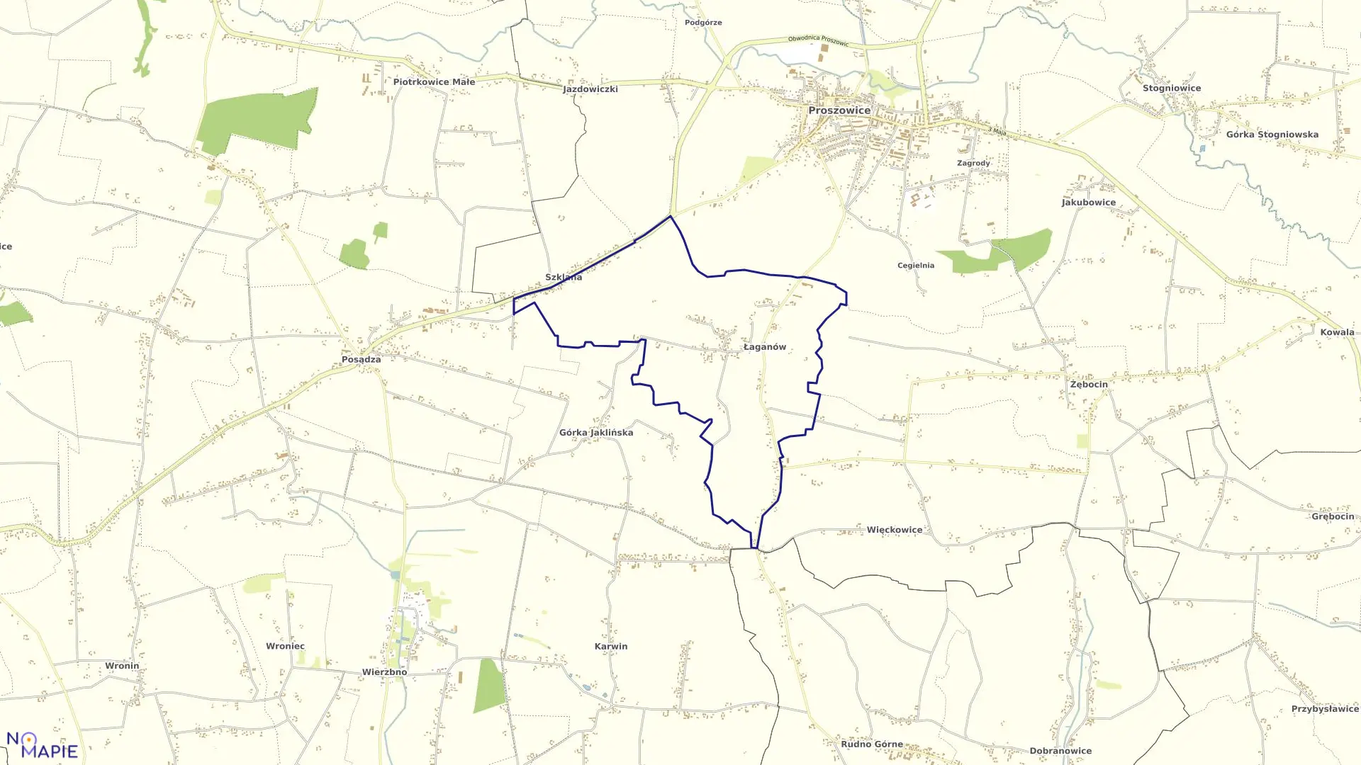 Mapa obrębu Łaganów w gminie Proszowice