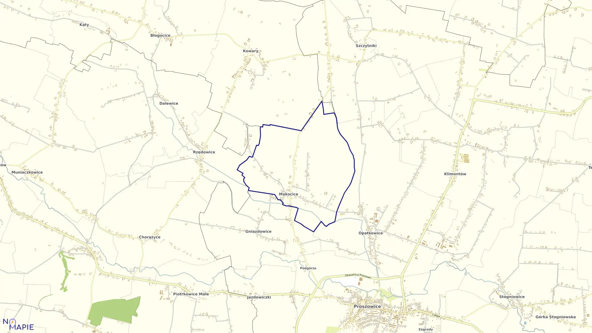 Mapa obrębu Makocice w gminie Proszowice