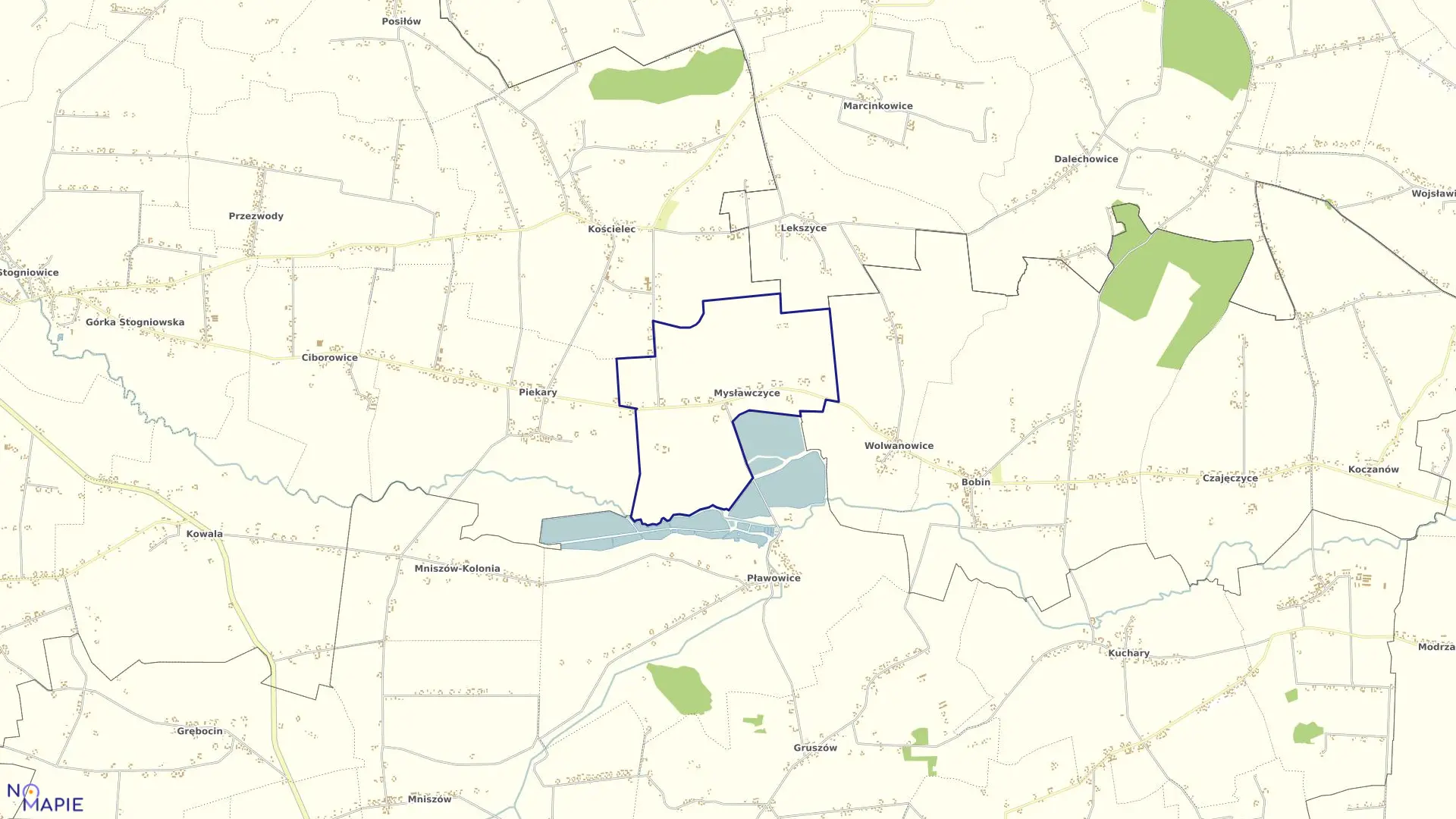 Mapa obrębu Mysławczyce w gminie Proszowice