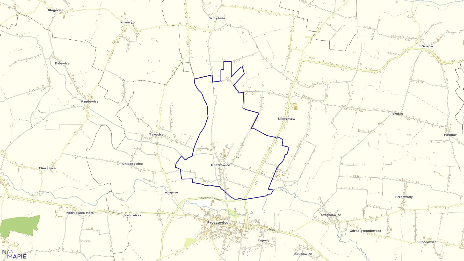 Mapa obrębu Opatkowice w gminie Proszowice