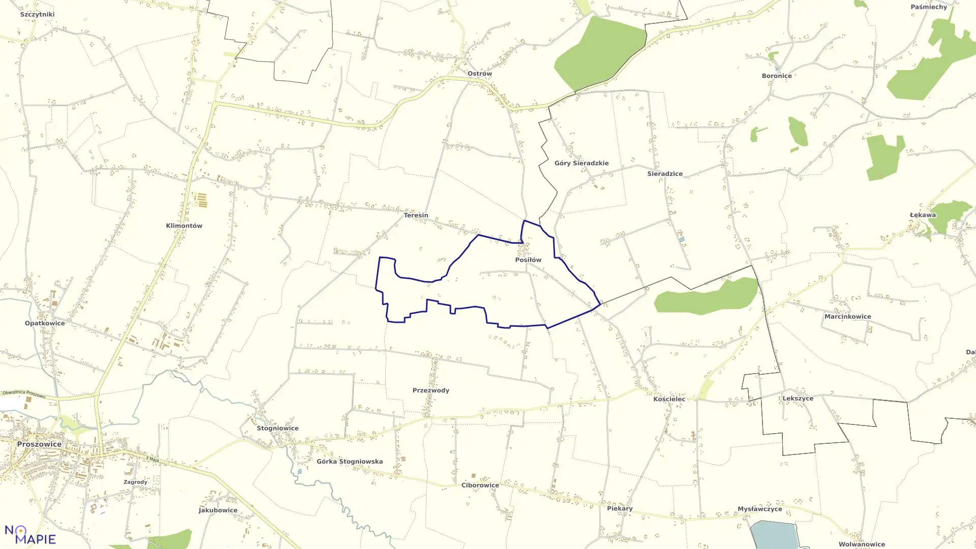 Mapa obrębu Posiłów w gminie Proszowice