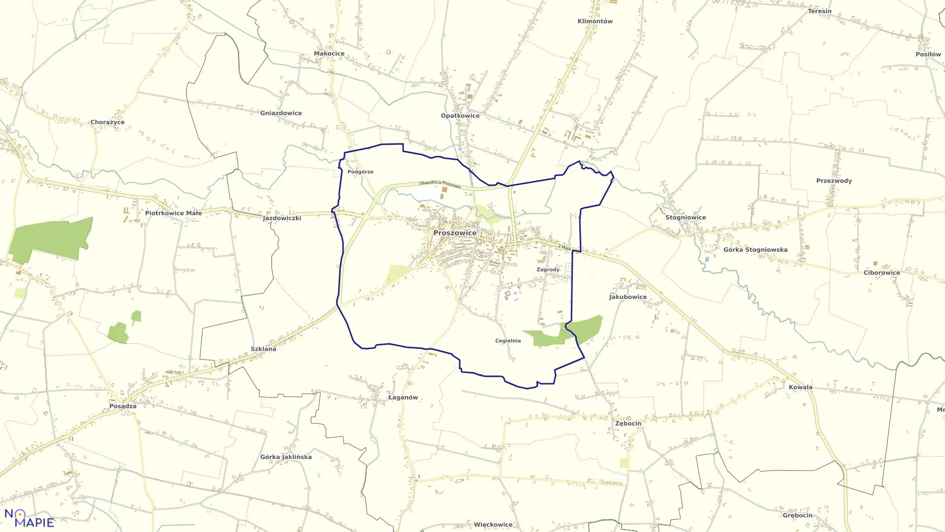 Mapa obrębu Proszowice w gminie Proszowice