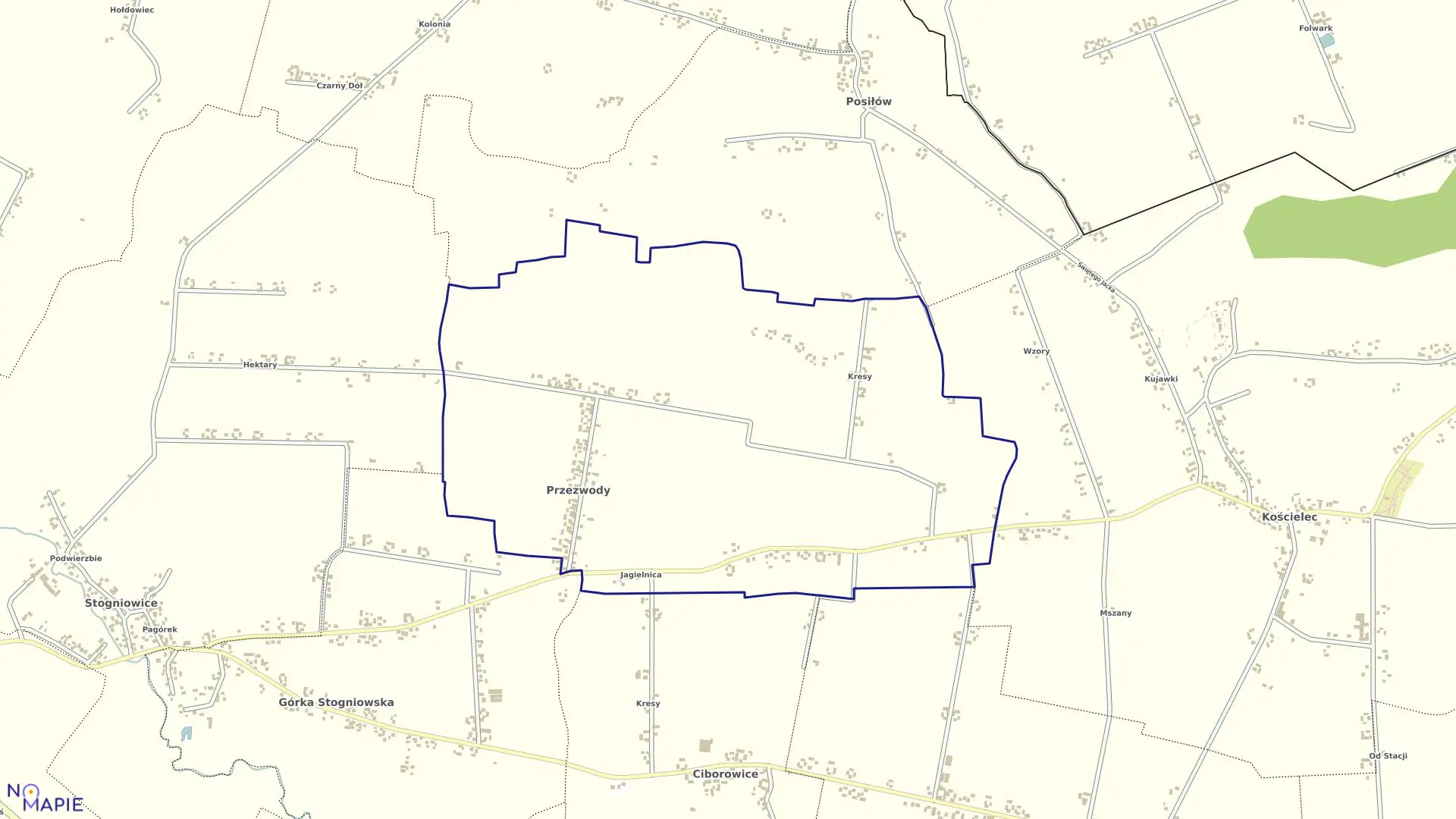 Mapa obrębu Przezwody w gminie Proszowice