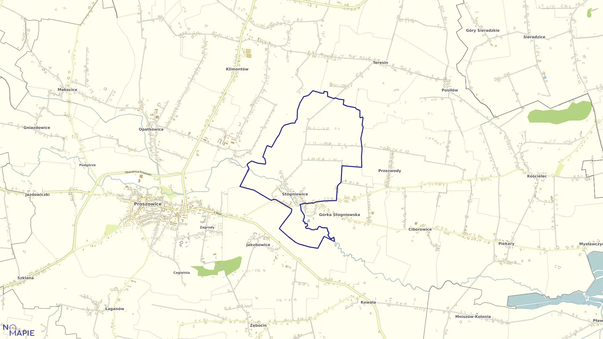 Mapa obrębu Stogniowice w gminie Proszowice