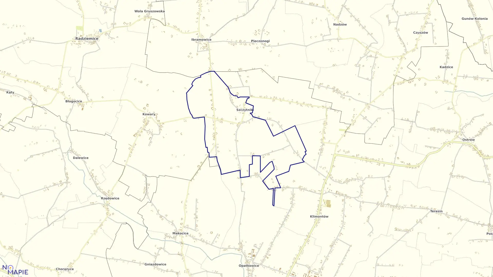 Mapa obrębu Szczytniki w gminie Proszowice