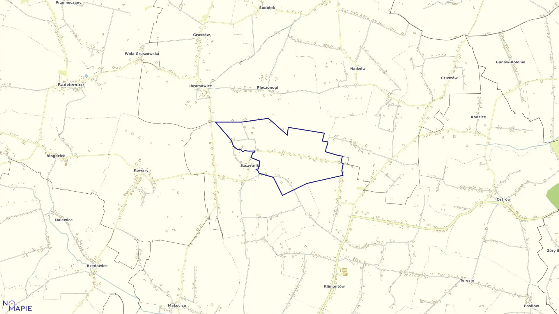 Mapa obrębu Szczytniki-Kolonia w gminie Proszowice