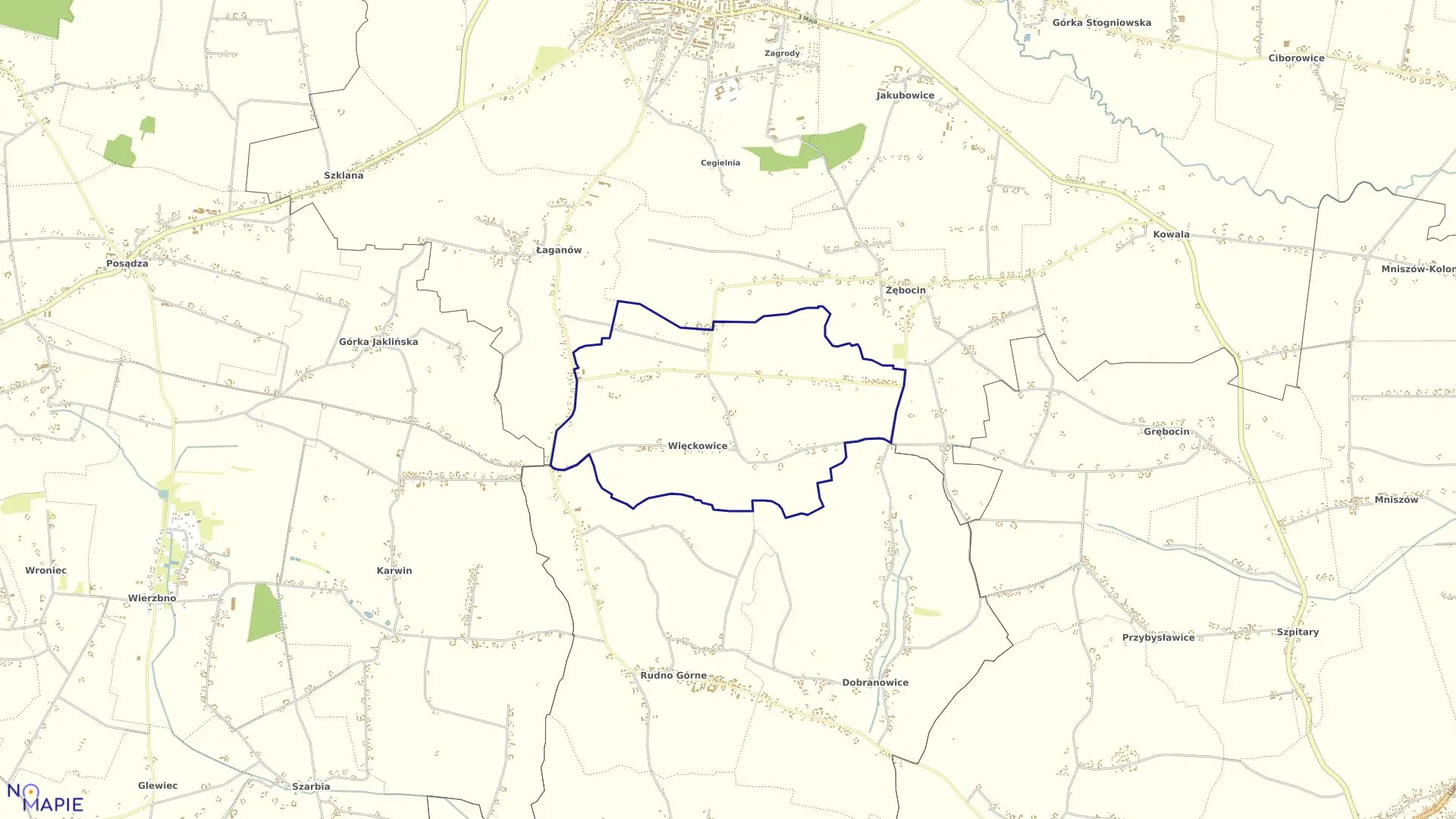 Mapa obrębu Więckowice w gminie Proszowice