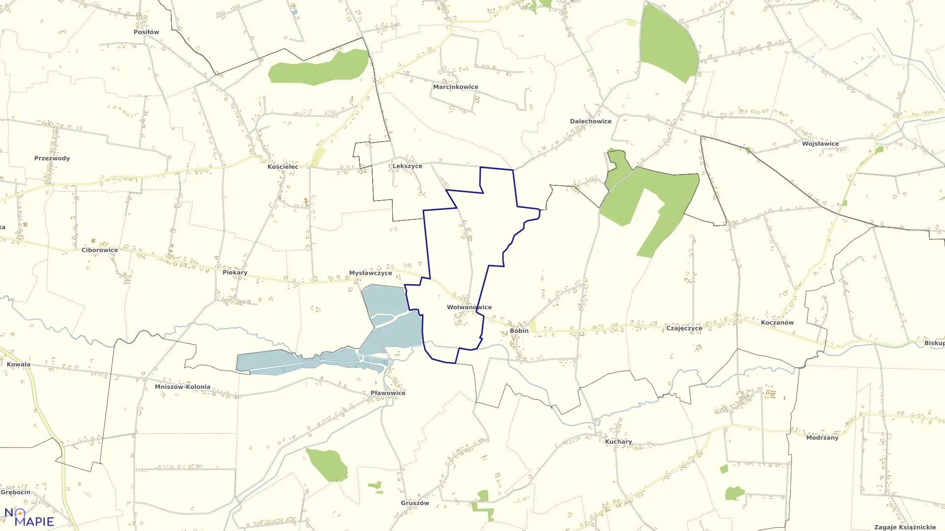 Mapa obrębu Wolwanowice w gminie Proszowice